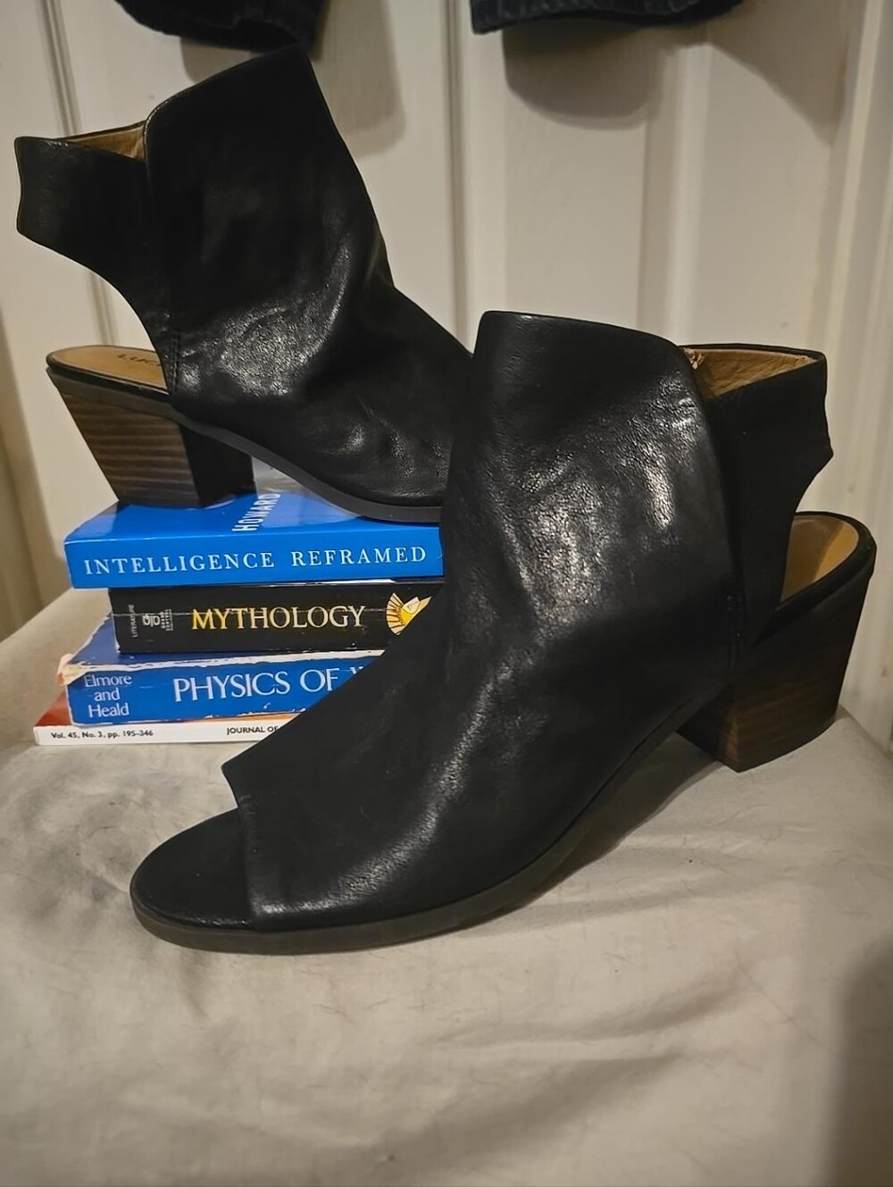 Lucky Brand Banka Black Leather Peep Toe Ankle Booties Heels Women’s 6M